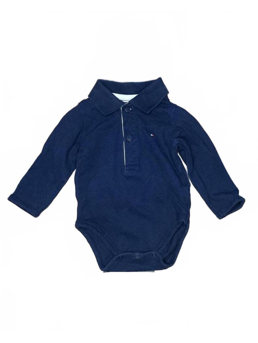 Tommy Hilfiger Baby Navy Long Sleeve Collared Bodysuit